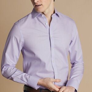 Spread Collar Non-Iron Stretch Kensington Weave Shirt - Lilac Purple